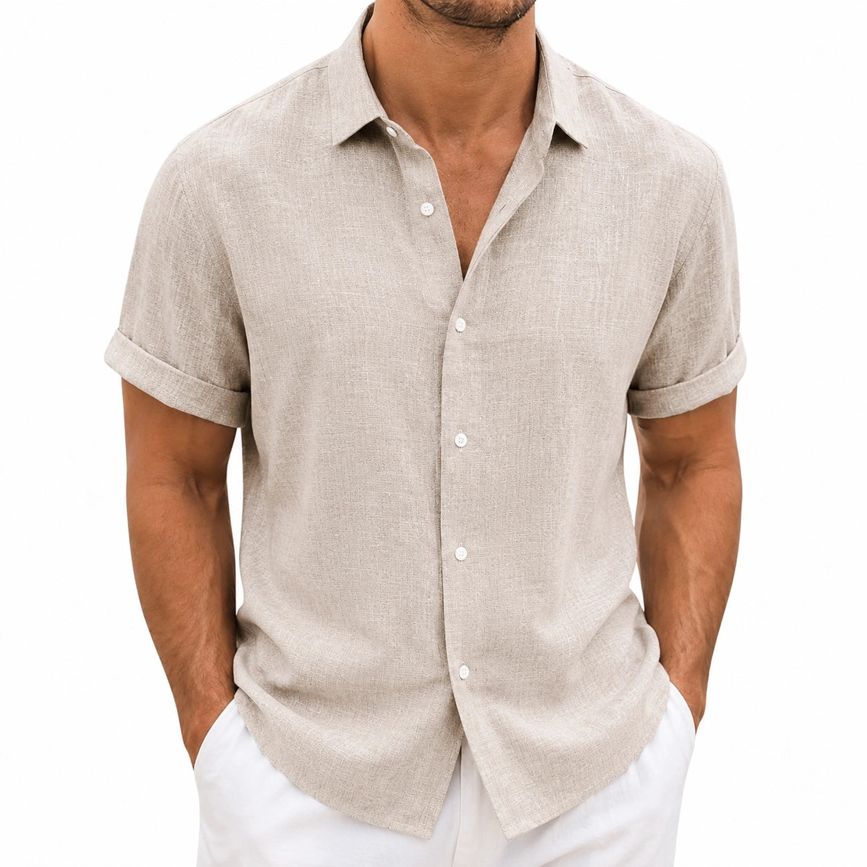 Chemise homme taille M beige à manches courtes en lin style décontracté