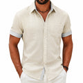 Chemise homme M en tissu effet lin beige à manches courtes décontractée