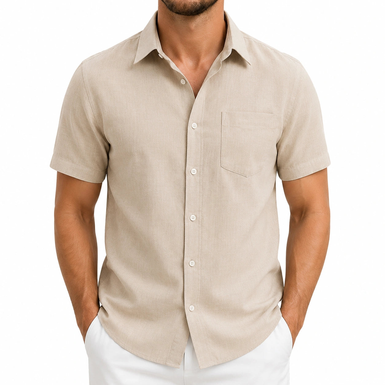 Chemise homme M beige à manches courtes style décontracté