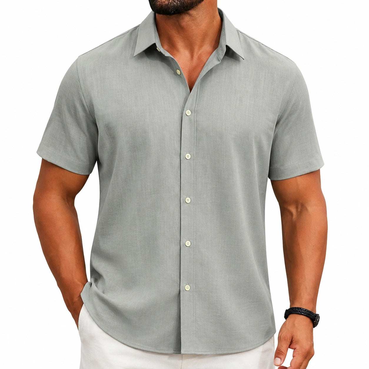 Chemise homme M gris clair à manches courtes coupe droite