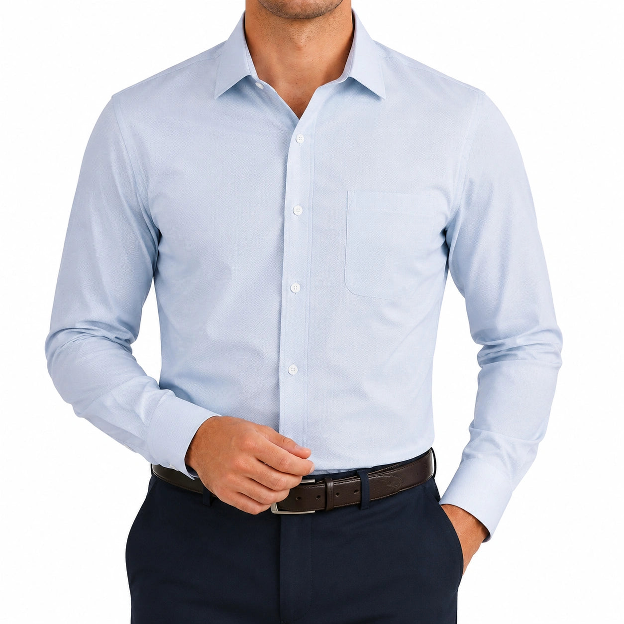 Chemise homme L en coton bleu clair à manches longues coupe classique
