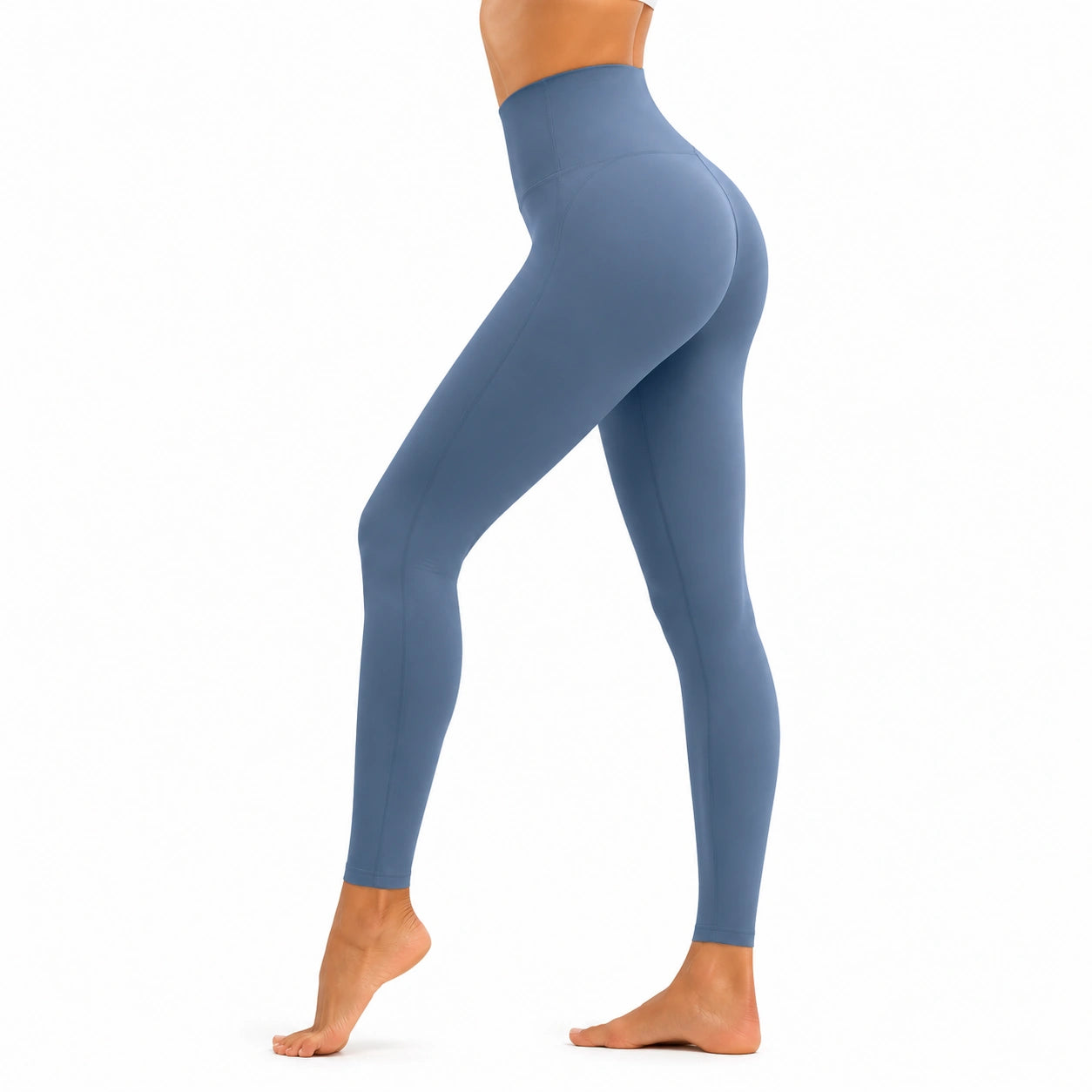 Legging femme S bleu taille haute en tissu extensible pour sport