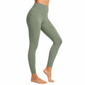 Legging femme L en tissu extensible vert kaki taille haute avec poche pour sport