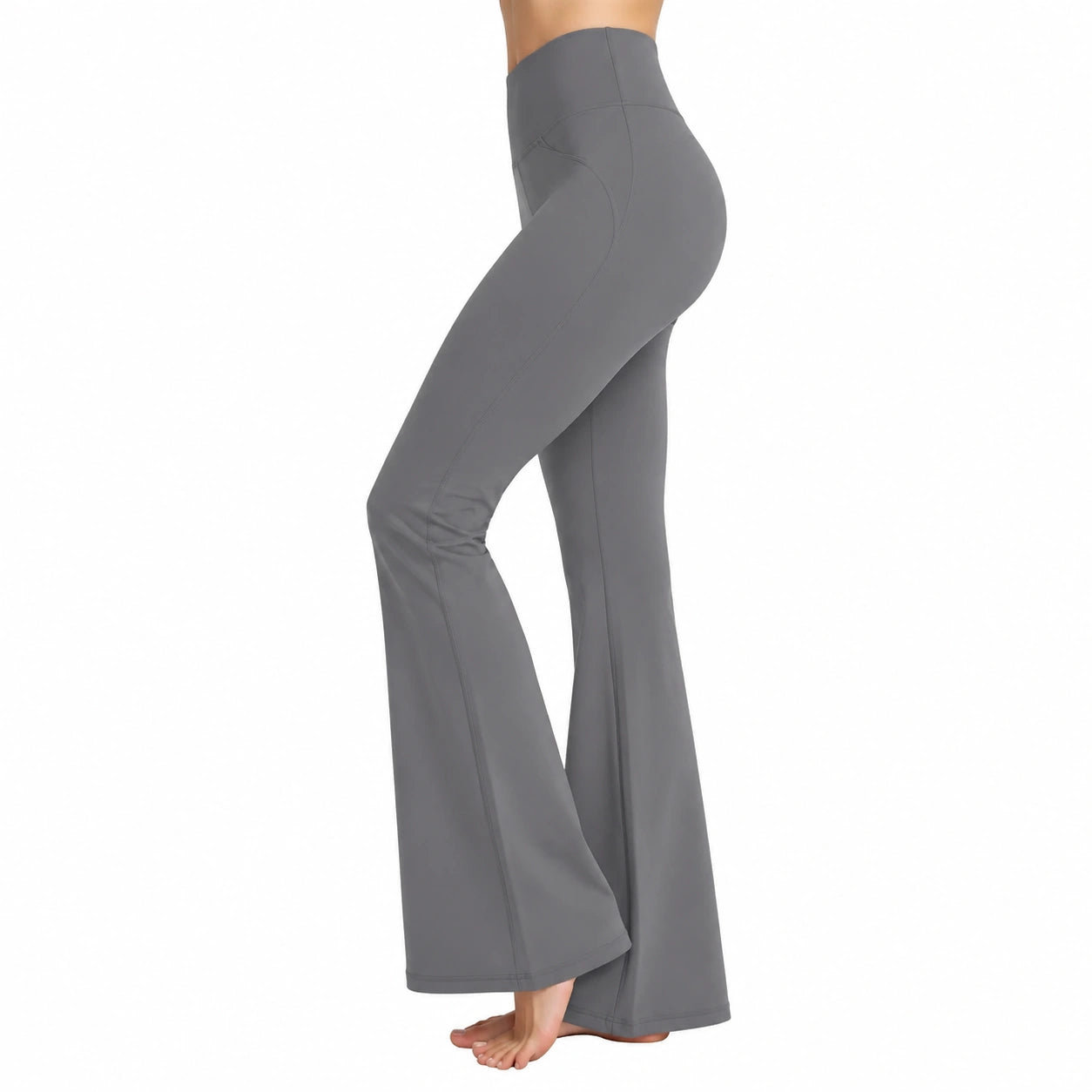 Pantalon de yoga S en tissu extensible gris à jambes évasées