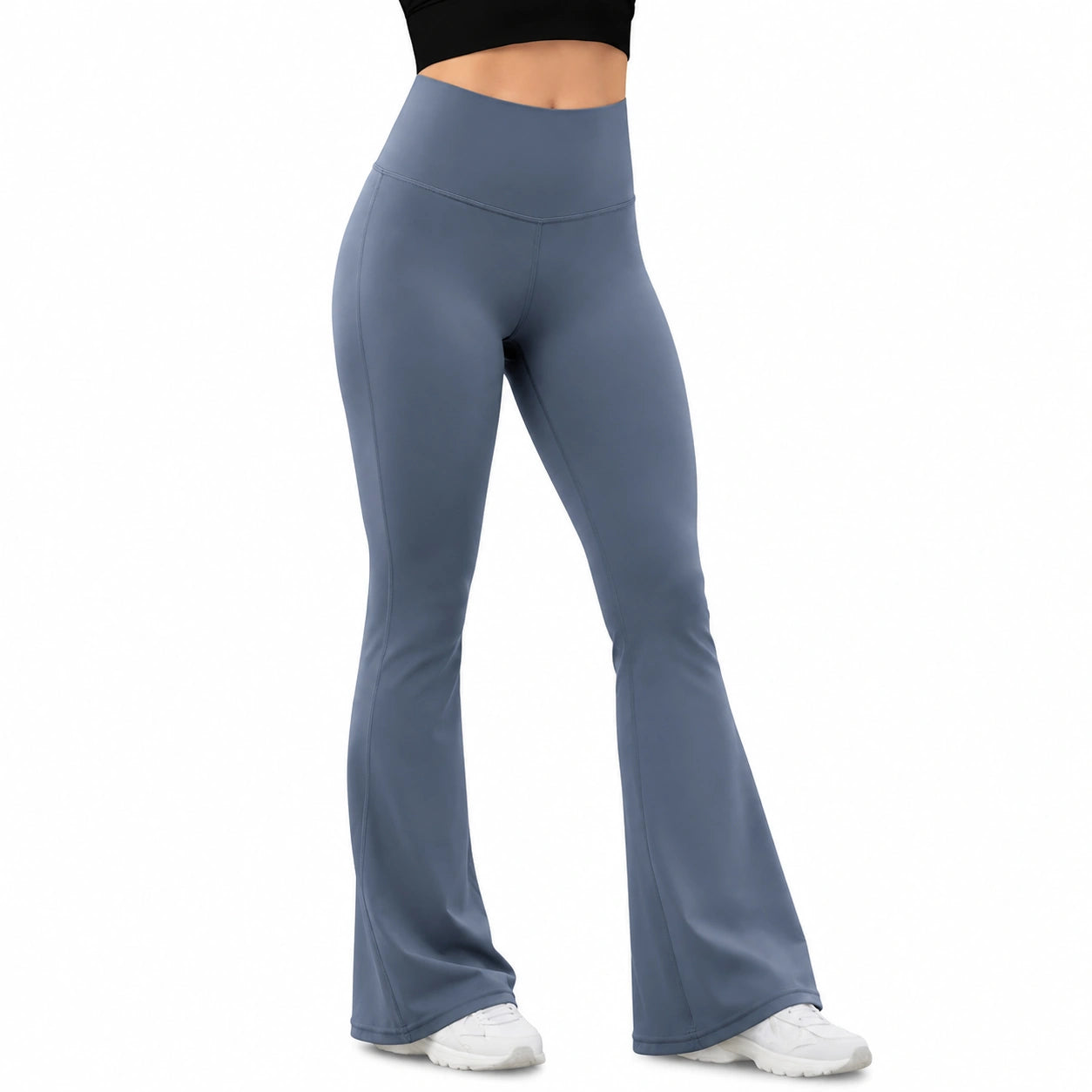 Pantalon de yoga femme M taille haute extensible bleu ardoise coupe évasée