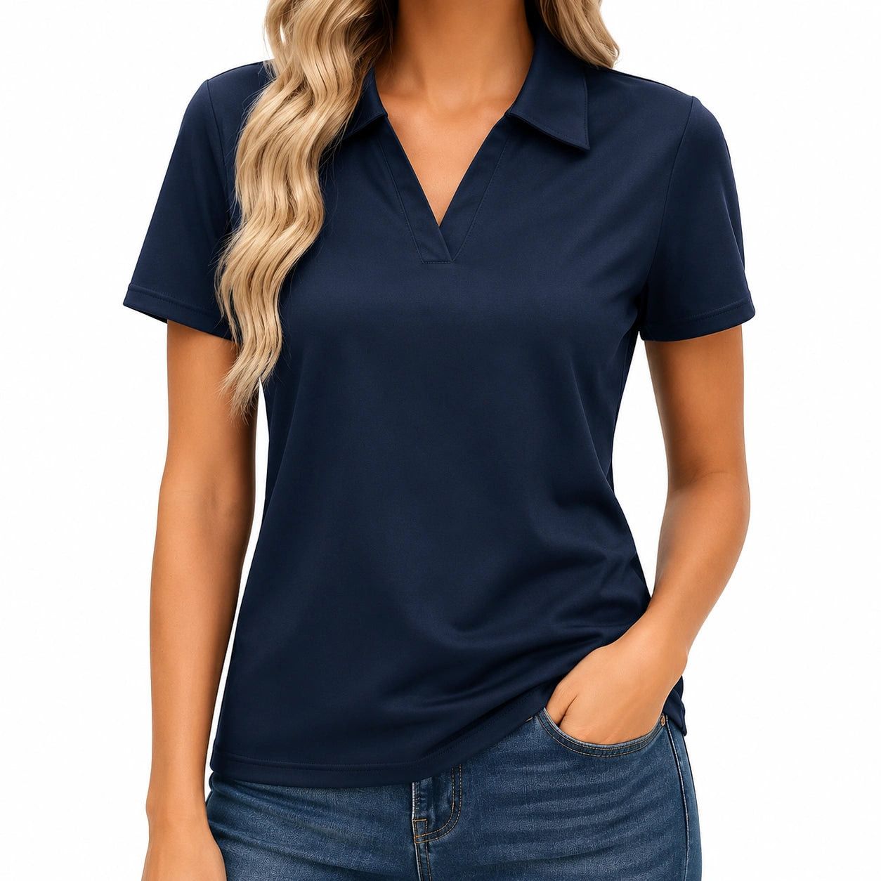 Polo femme taille S bleu marine à manches courtes style décontracté