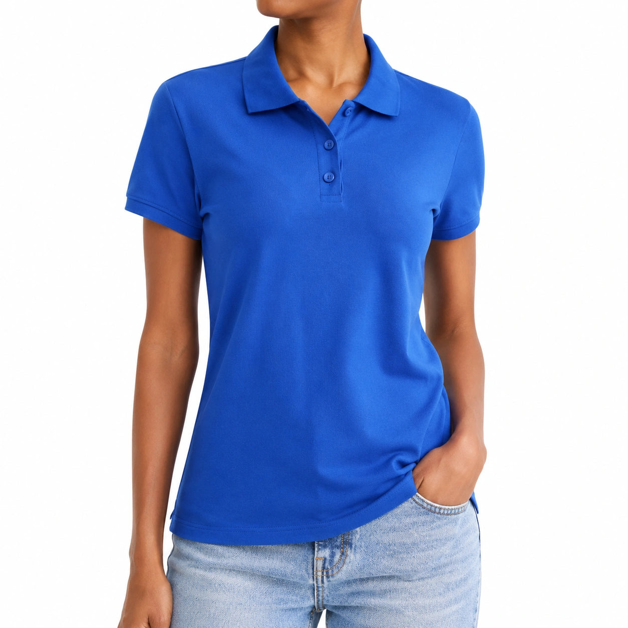 Polo femme taille S bleu en maille à manches courtes style classique