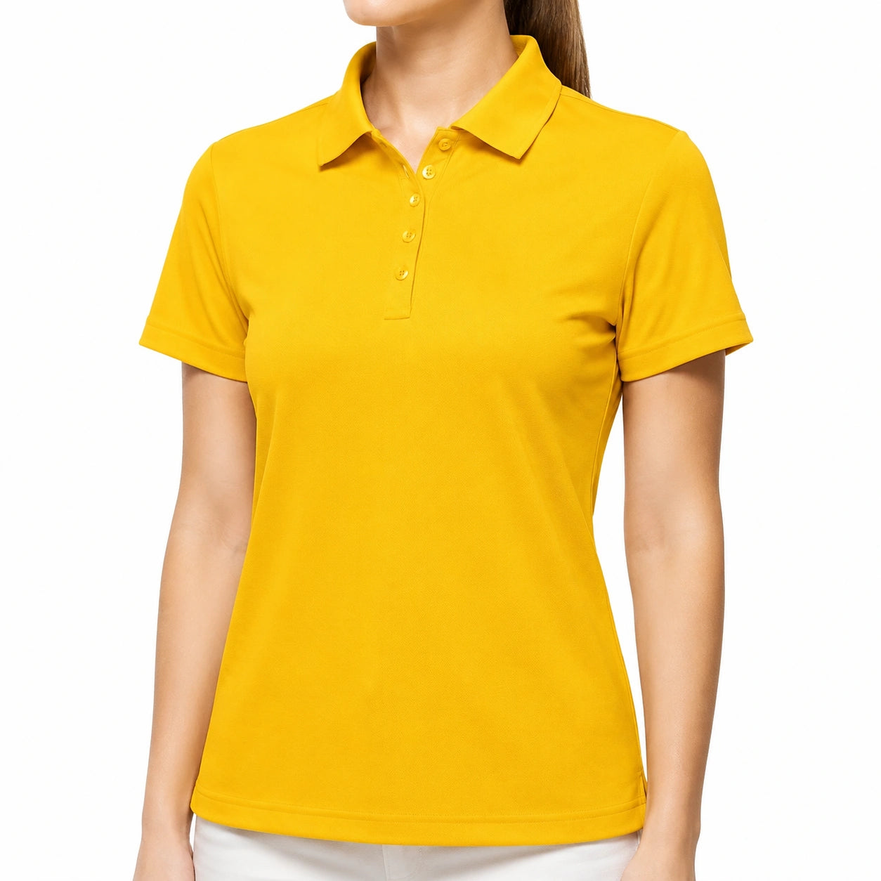 Polo femme taille M jaune en maille piquée à manches courtes