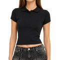 Polo femme taille M noir en maille coupe ajustée à manches courtes