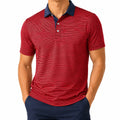 Polo homme taille M textile rouge rayé col bleu marine manches courtes