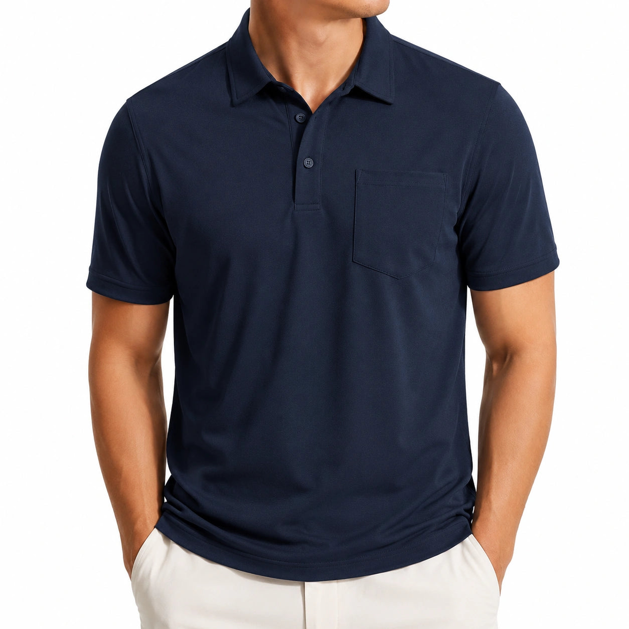 Polo homme taille L en maille bleu marine à manches courtes avec poche poitrine