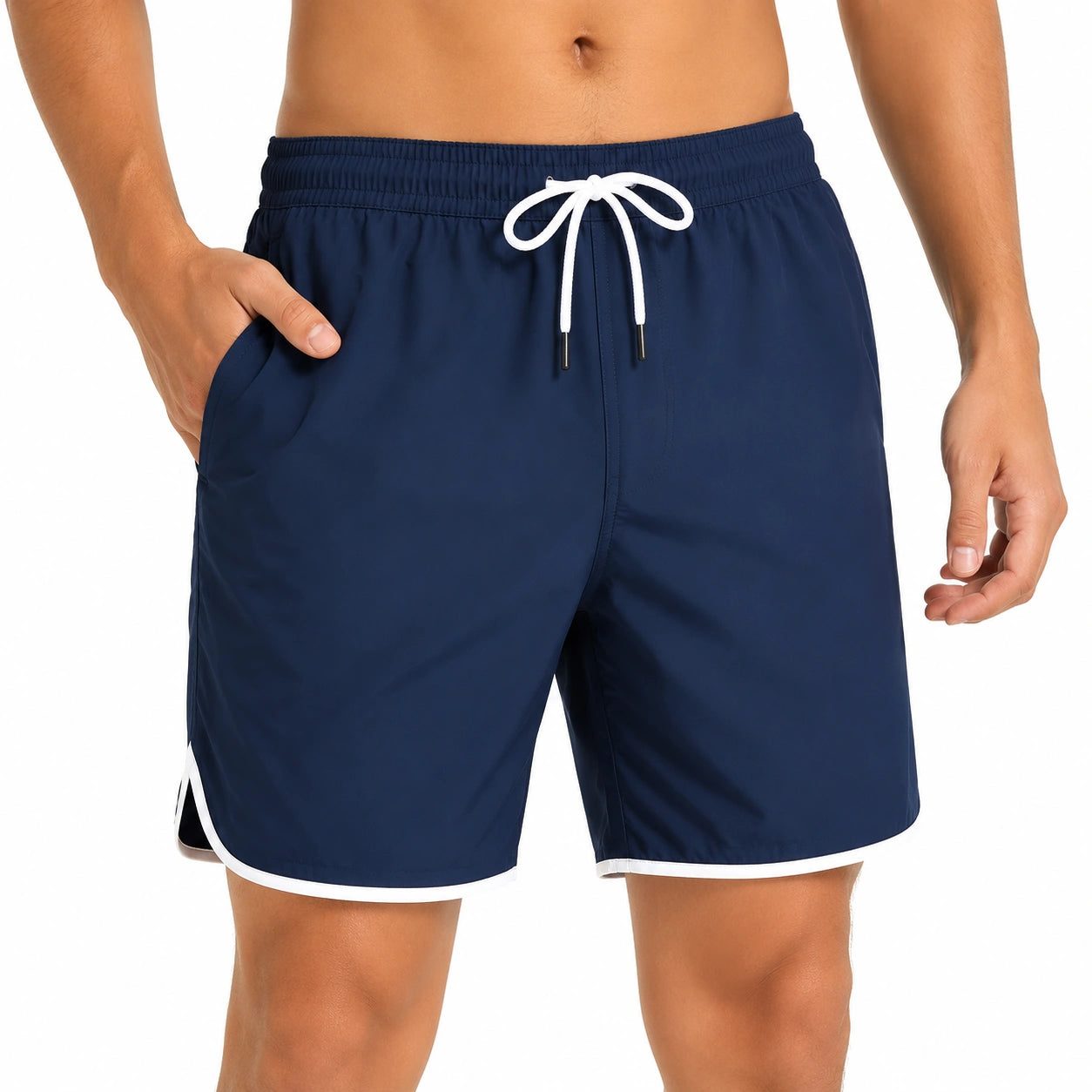 Short de bain homme taille L tissu synthétique bleu marine à cordon de serrage