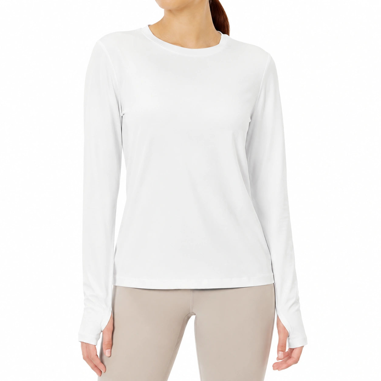 T-shirt femme taille S blanc à manches longues col rond style sportif