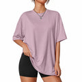 T-shirt femme S en tissu lisse lilas coupe ample à manches courtes