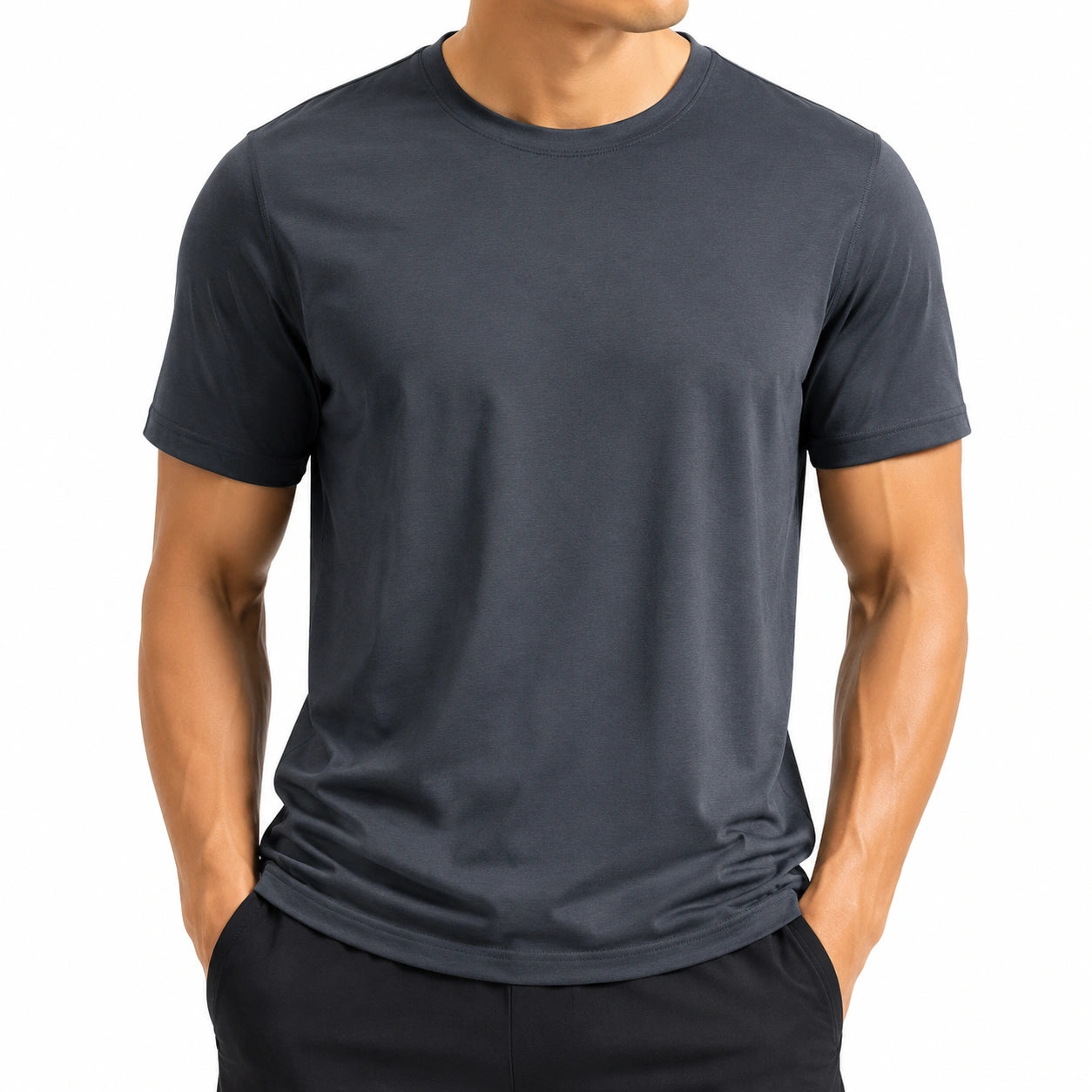 T-shirt homme M en tissu gris anthracite à manches courtes style uni