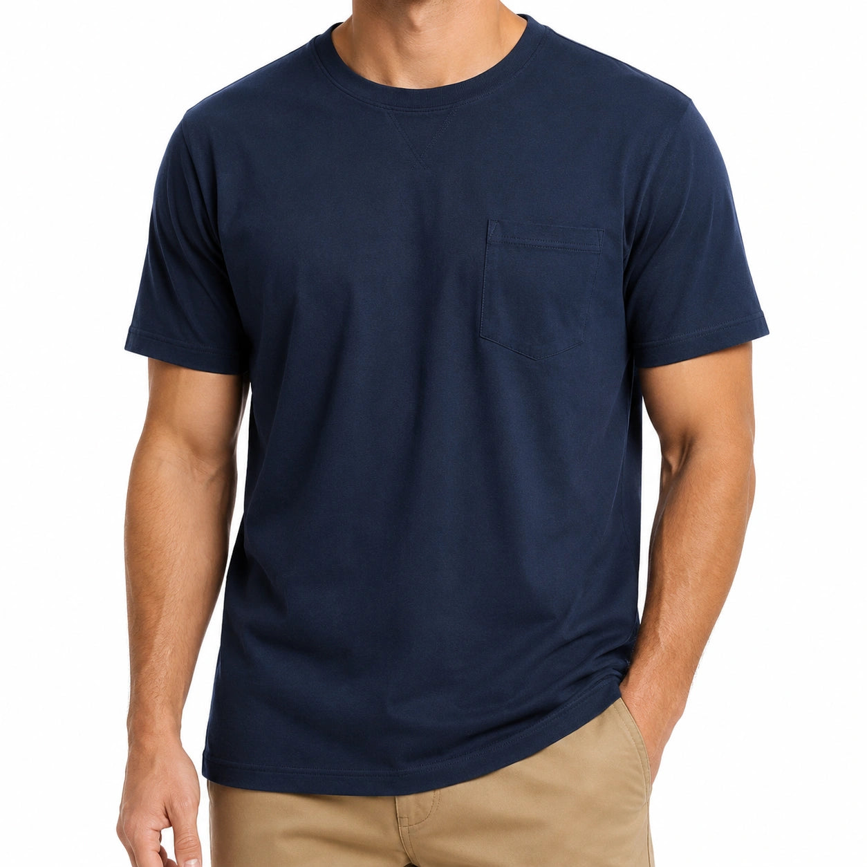 T-shirt homme M bleu marine en jersey à poche poitrine coupe droite