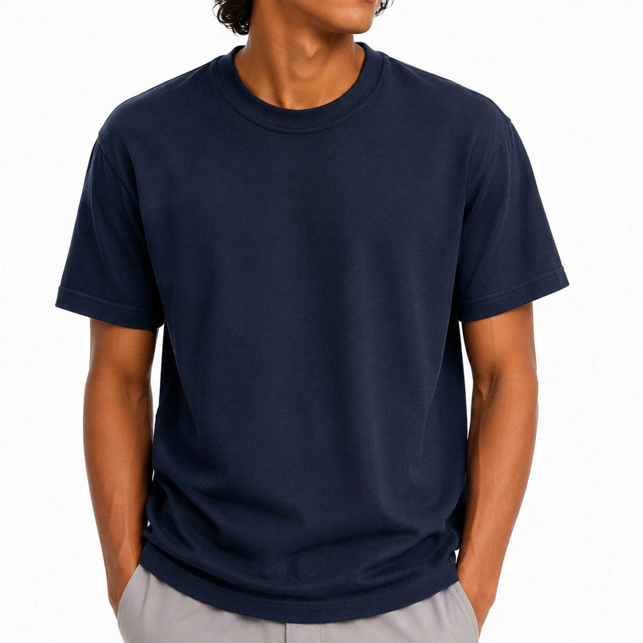 T-shirt homme M bleu marine en maille texturée coupe décontractée
