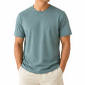 T-shirt homme M bleu gris à manches courtes col rond coupe droite