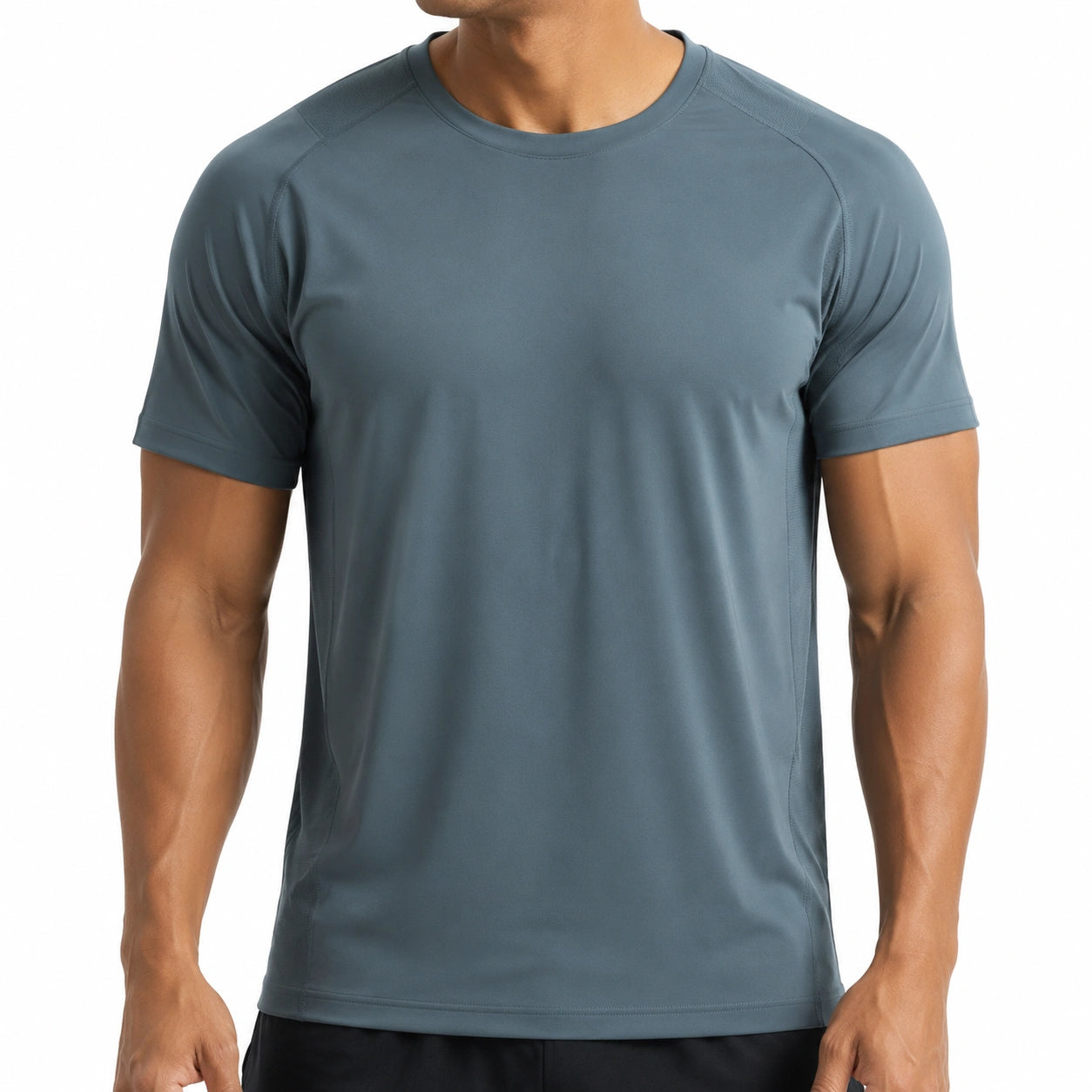 T-shirt de sport homme taille M en tissu synthétique bleu gris à manches courtes