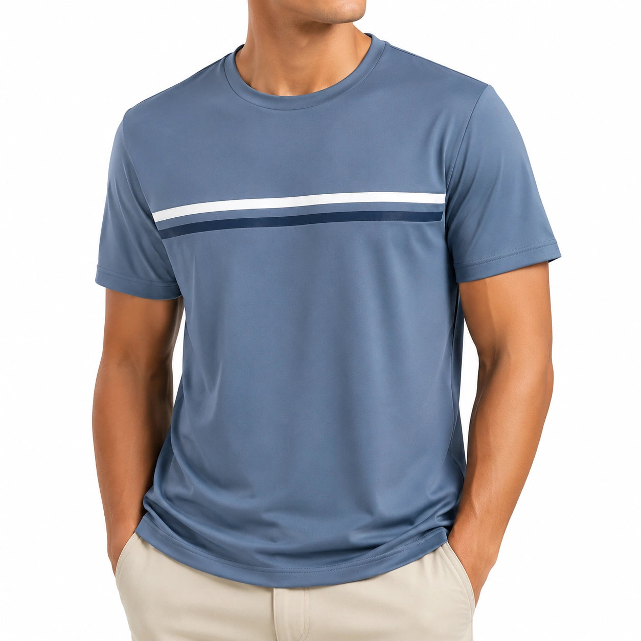 T-shirt homme M en polyester bleu à manches courtes style sport