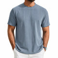 T-shirt homme taille L bleu gris en maille texturée à col rond manches courtes